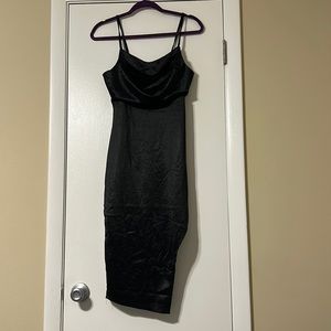 Black Satin Fitted Dress